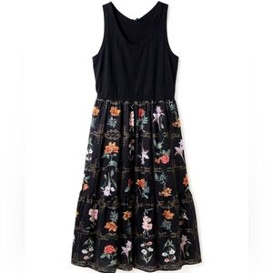 TASH + SOPHIE Black Floral Midi Maxi Dress Sleeveless Size L Satin Skirt